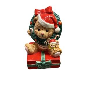 Vintage Lefton 1995 Christmas Bear Music Box Figurine SRN10399 We Wish You Merry
